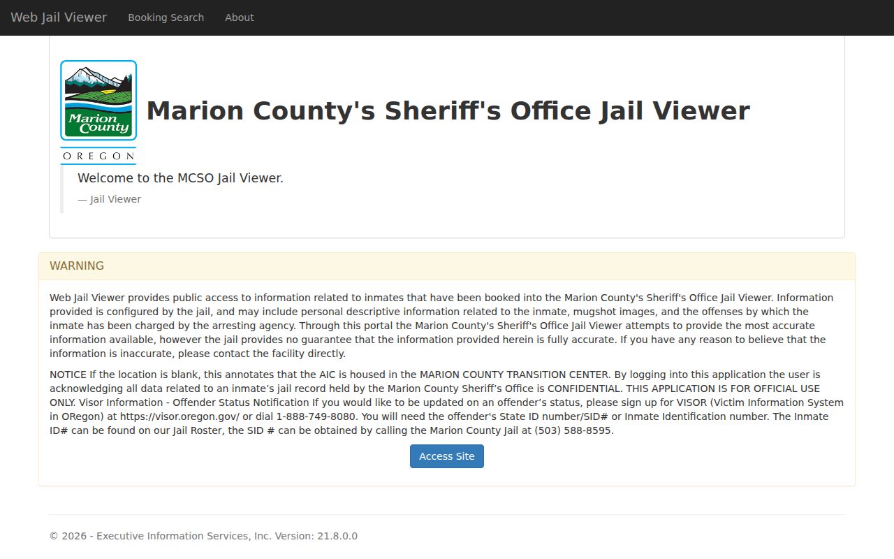 Marion County arrest history search in MCSO Jail Viewer