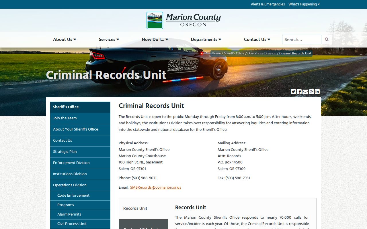 Marion County arrest records unit contact and request page