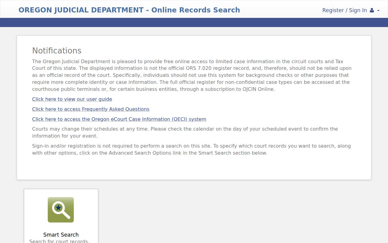 Marion County criminal court case search in the OJD portal