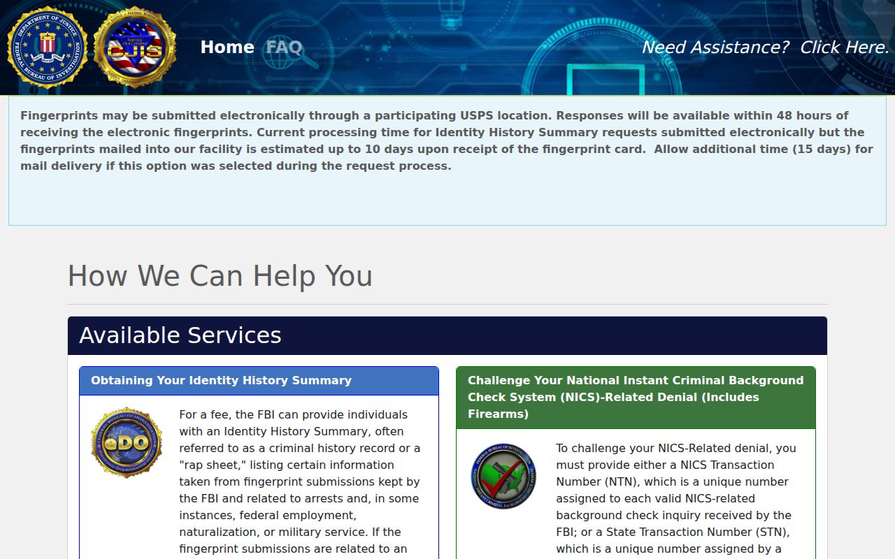 Marion County criminal history self-review through the FBI electronic portal