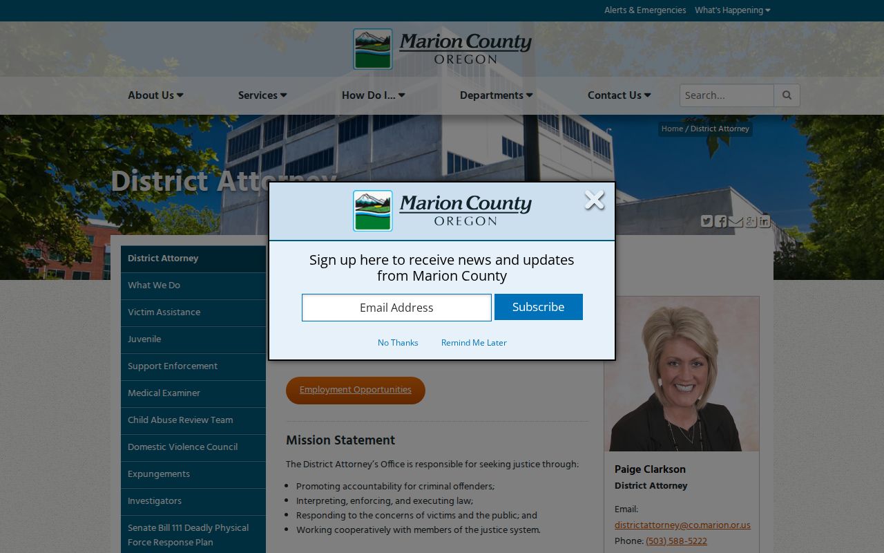 Marion County criminal case information on the District Attorney website
