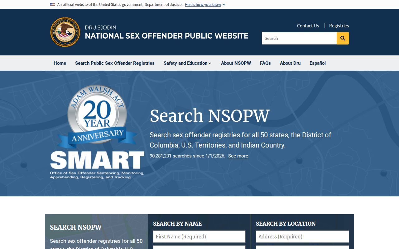 National Sex Offender Public Website search page
