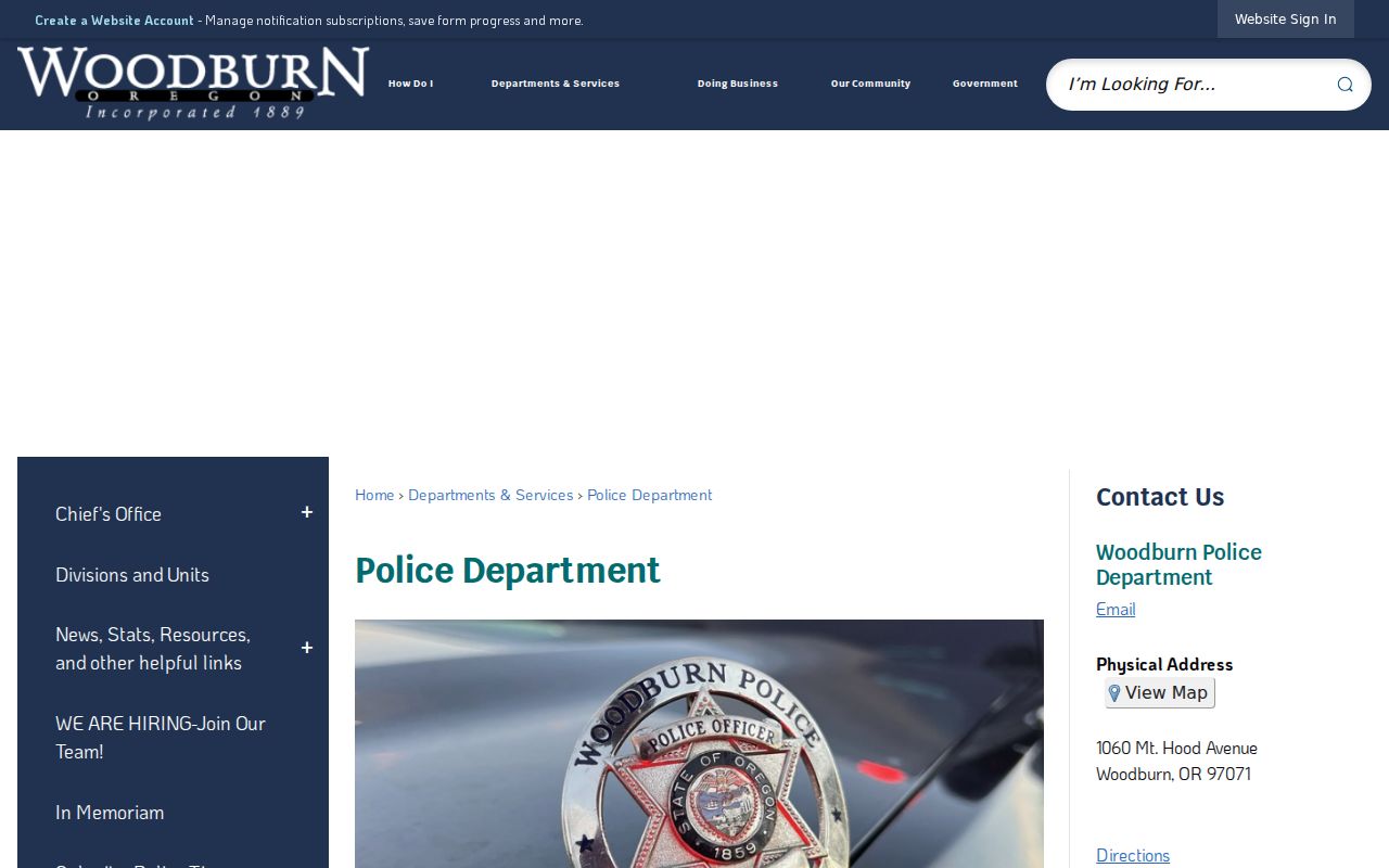 Woodburn criminal history records at the Woodburn Police building in Marion County